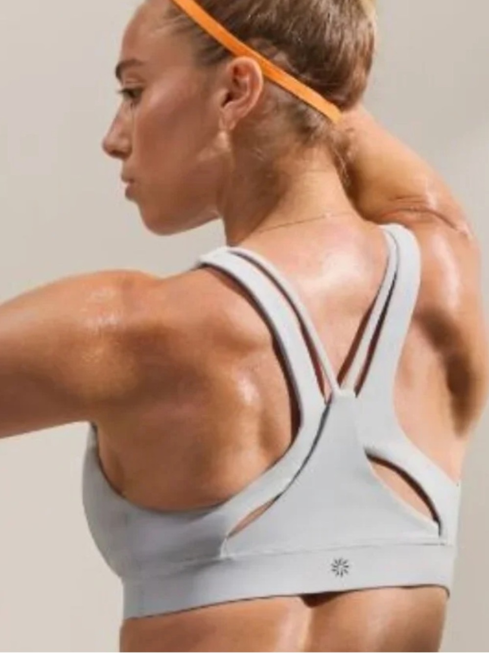 Athleta Light Gray Strappy Back Sports Bra - small cut